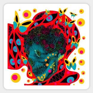 skeleton in floral crown ecopop art Sticker